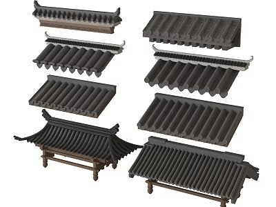 Traditional Chinese Architectural Components Featuring Various Antique Roof Tiles and Eaves Structures 3d model