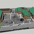 Red Brick Building Exterior With Green Roof Multiple Windows Front Porch And Symmetric Design
