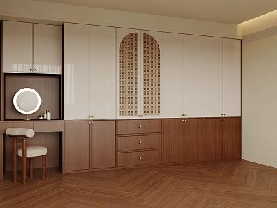 Modern Wardrobe Design With White Wood Panels Arched Detail And Vanity Mirror 3d model
