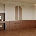 Modern Wardrobe Design With White Wood Panels Arched Detail And Vanity Mirror