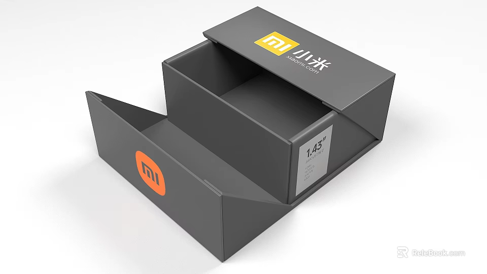 Open Black Xiaomi Packaging Box With Orange MI Logo And Branding Details 3d model 