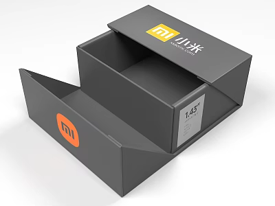 Open Black Xiaomi Packaging Box With Orange MI Logo And Branding Details 3d model