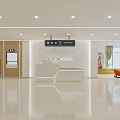 Modern Office Lobby Corridor With Large Photo Green Plant Elevator Doors And Recessed Lighting