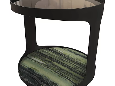 Modern Round Side Table With Black Metal Frame And Green Veined Marble Top 3d model