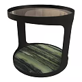 Modern Round Side Table With Black Metal Frame And Green Veined Marble Top