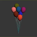 Colorful Balloons With Green Pink Blue Purple Red Tied With Blue Strings Against Dark Background