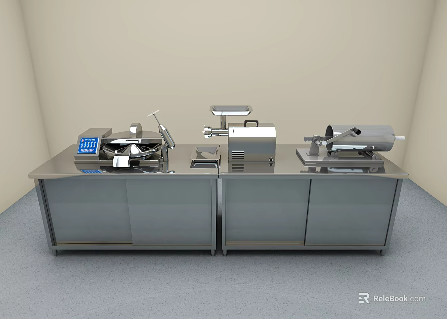 Modern Professional Kitchen With Stainless Steel Countertop And Various Appliances 3d model 