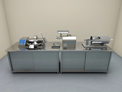 Modern Professional Kitchen With Stainless Steel Countertop And Various Appliances 3d model