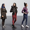 Three Women Posing In Different Fashion Styles With Dresses Plaid Pants Jeans Boots And Sneakers