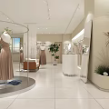 Modern Minimalist Clothing Store Interior With Mannequins Dresses Plants And Decorative Items