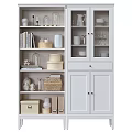 White Console And Side Cabinet With Open Shelves Storage Drawers And Decorative Jars