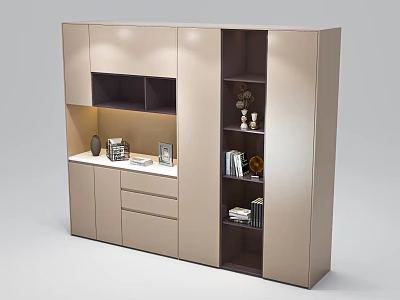 Modern Storage Cabinet with Beige Dark Brown Shelves Drawers For Decorative Items Books Photo Frame 3d model