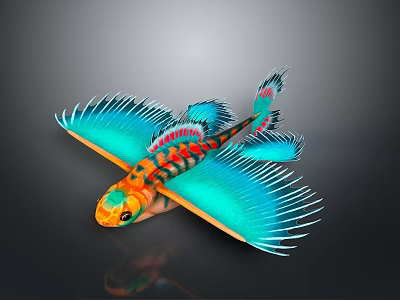 Colorful Fish with Wing Like Fins Vibrant Orange Blue and Red Patterns 3d model