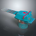 Blue Naval Gun Weapon Model With Three Barrels And Red Star On Top 3d model