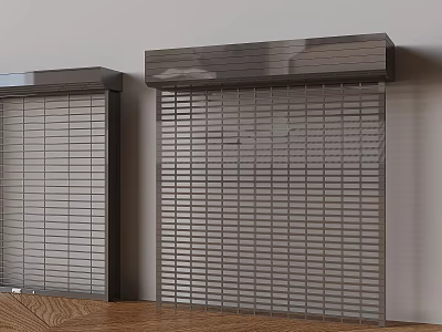 Black Roller Shutters Installed On Light Colored Wall With Wooden Floor 3d model
