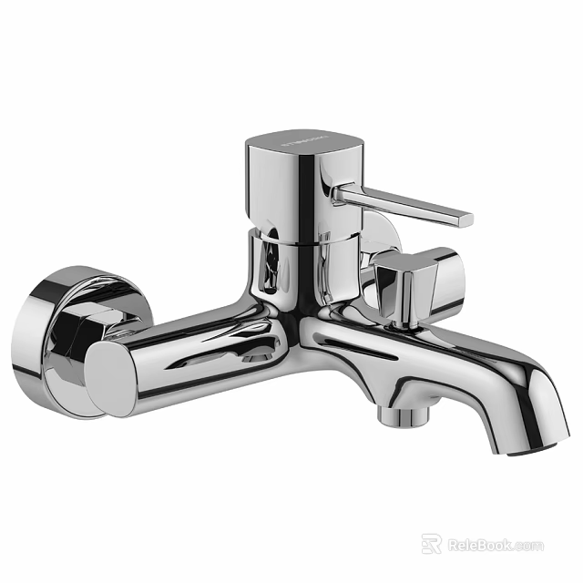Modern Chrome Wall Mounted Faucet with Single Handle and Sleek Design for Bathroom Sink 3d model 