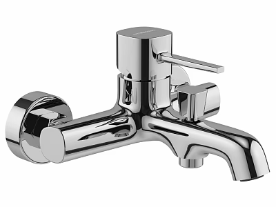Modern Chrome Wall Mounted Faucet with Single Handle and Sleek Design for Bathroom Sink 3d model