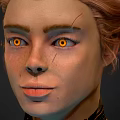 Futuristic Character In Black Armor With Orange Glowing Details Front Back View