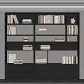Black Bookshelf Featuring Multiple Shelves Books White Bowl And Small Sculpture