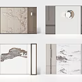 Chinese Style Background Wall With Mountain Landscape And Plum Blossom Art
