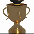 Gold Trophy With Graduation Cap Star Decor And Golden Handles Base Design
