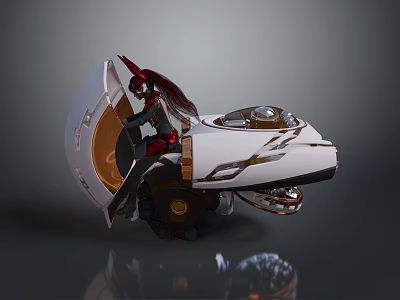 Futuristic White Motorcycle Featuring Transparent Cockpit Red Accents And Sleek Design 3d model