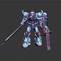 Sci Fi Blue Mech Robot Character With Long Sword And Giant Gun