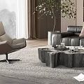 Elegant Modern Living Room Interior With Black Leather Sofa Gray Rug And Wooden Accent Wall