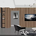 Modern Living Dining Area Interior With Wooden Walls TV Black Chair Coffee Table And Chandelier