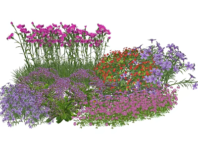Vibrant Mixed Plant Combination With Pink Purple Red Flowers For Garden Decoration 3d model