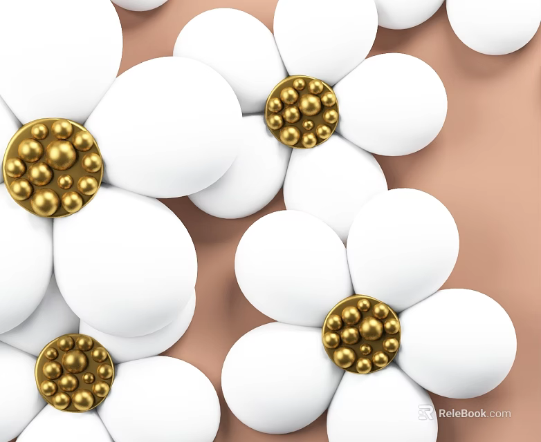 Commercial Decorative Equipment With White Flowers And Golden Centers On Beige Background 3d model 