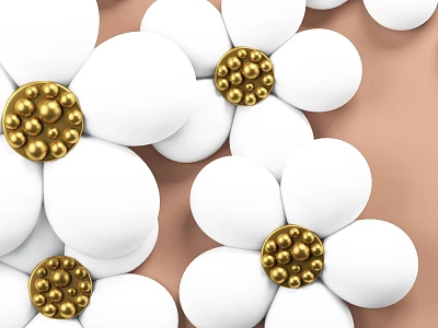 Commercial Decorative Equipment With White Flowers And Golden Centers On Beige Background 3d model