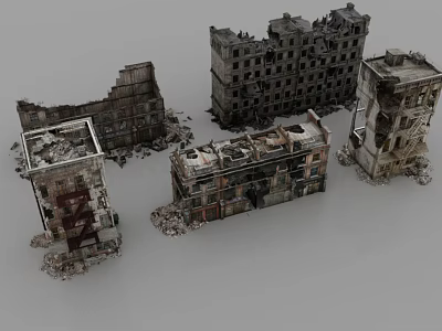 Ruined Building Components In Urban Ruins Featuring Collapsed Walls And Broken Concrete Structures 3d model