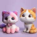 Cute Plush Cat Dolls With Purple Pink Bow And Orange White Bell Design