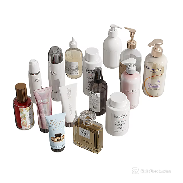 Luxury Perfume And Cosmetic Collection With Assorted Bottle Designs And Sizes 3d model 