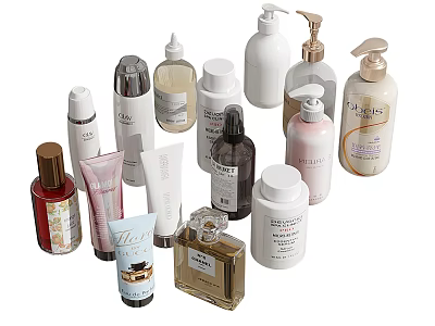 Luxury Perfume And Cosmetic Collection With Assorted Bottle Designs And Sizes 3d model