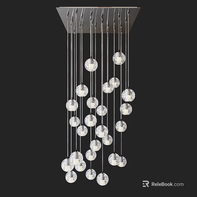 Modern Crystal Ball Chandelier With Hanging Glass Orbs And Metal Frame Design 3d model 