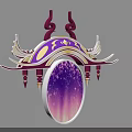 Ornate Purple and Gold Wall Decor with Curved Design Wing Accents and Oval Starry Background