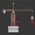 Red Tower Crane With Data Annotations Showing Lengths Forces And Base Dimensions 3d model