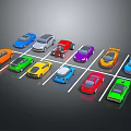 Various Colored Cars Parked in Parking Lot with White Lines