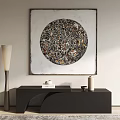 Abstract Circular Artwork With Black Console Table And Floor Lamp In Modern Interior 3d model