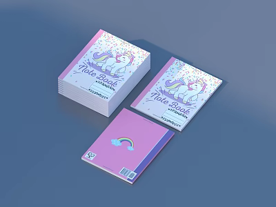 Cute Unicorn Themed Note Books With Rainbow Design And Pink Purple Cover 3d model