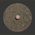 Copper Egg Object Placed On Green Grass Field With Dirt Base