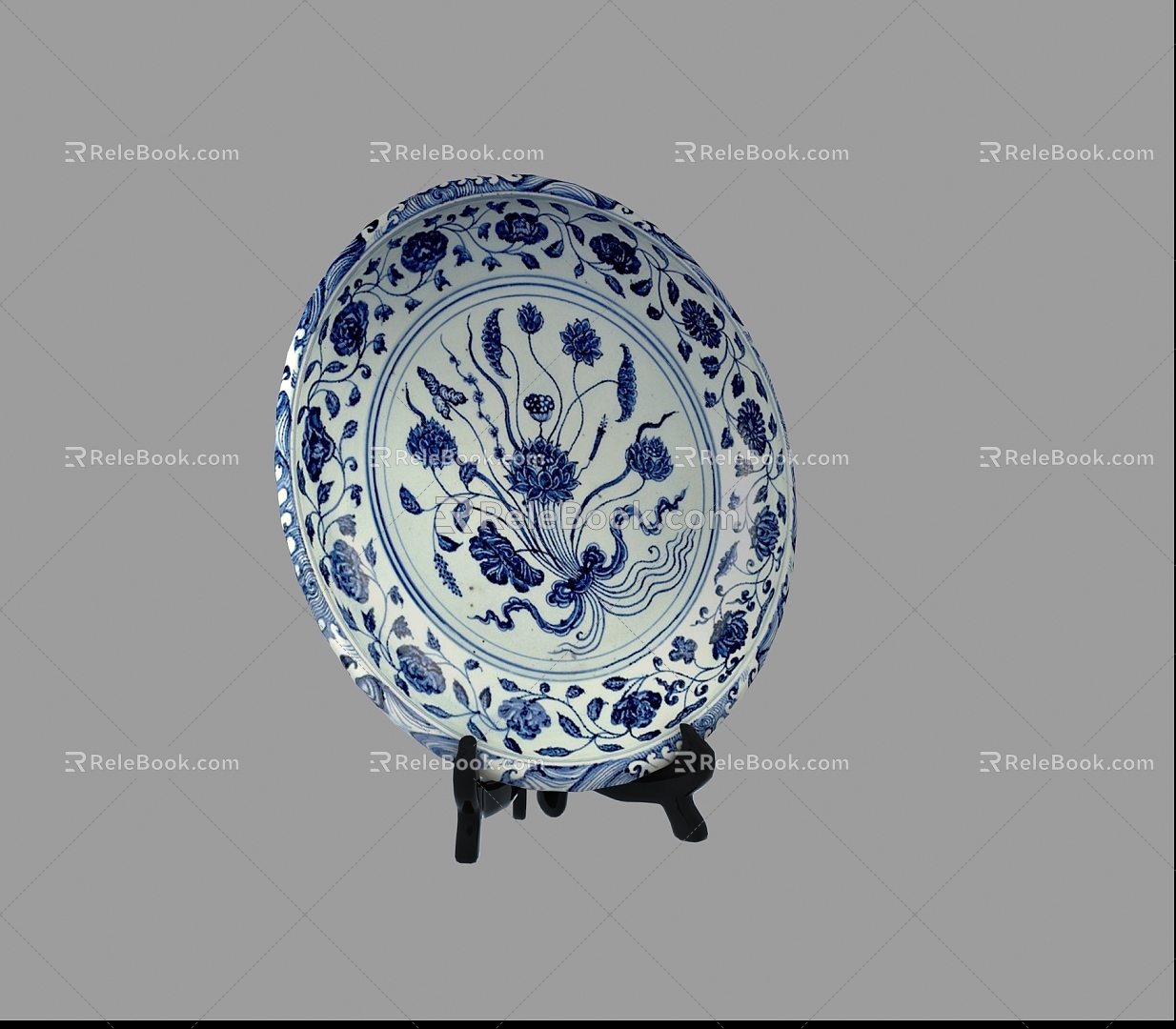 Chinese Plate Art Bookshelf Ornaments 3d model