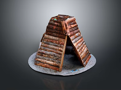 Stacked Wooden Log Conical Building With Circular Base And Rustic Design 3d model