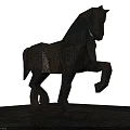 Geometric Horse Sculpture As Garden Ornament With Textured Stone And Platform Base