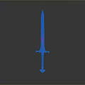 Ornate Fantasy Sword With Blue Blade Golden Accents And Black Hilt