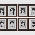 Eight Framed Black And White Portrait Paintings Featuring Male And Female Figures