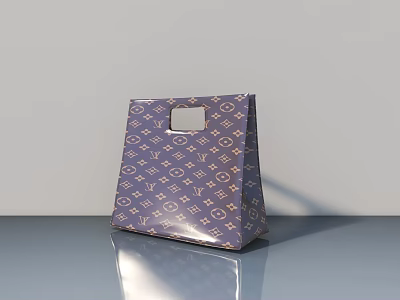 Purple Patterned Handbag With White Square Handle On Smooth Gray Surface 3d model