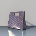 Purple Patterned Handbag With White Square Handle On Smooth Gray Surface